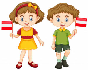 boy girl holding flag austria 1308 20513